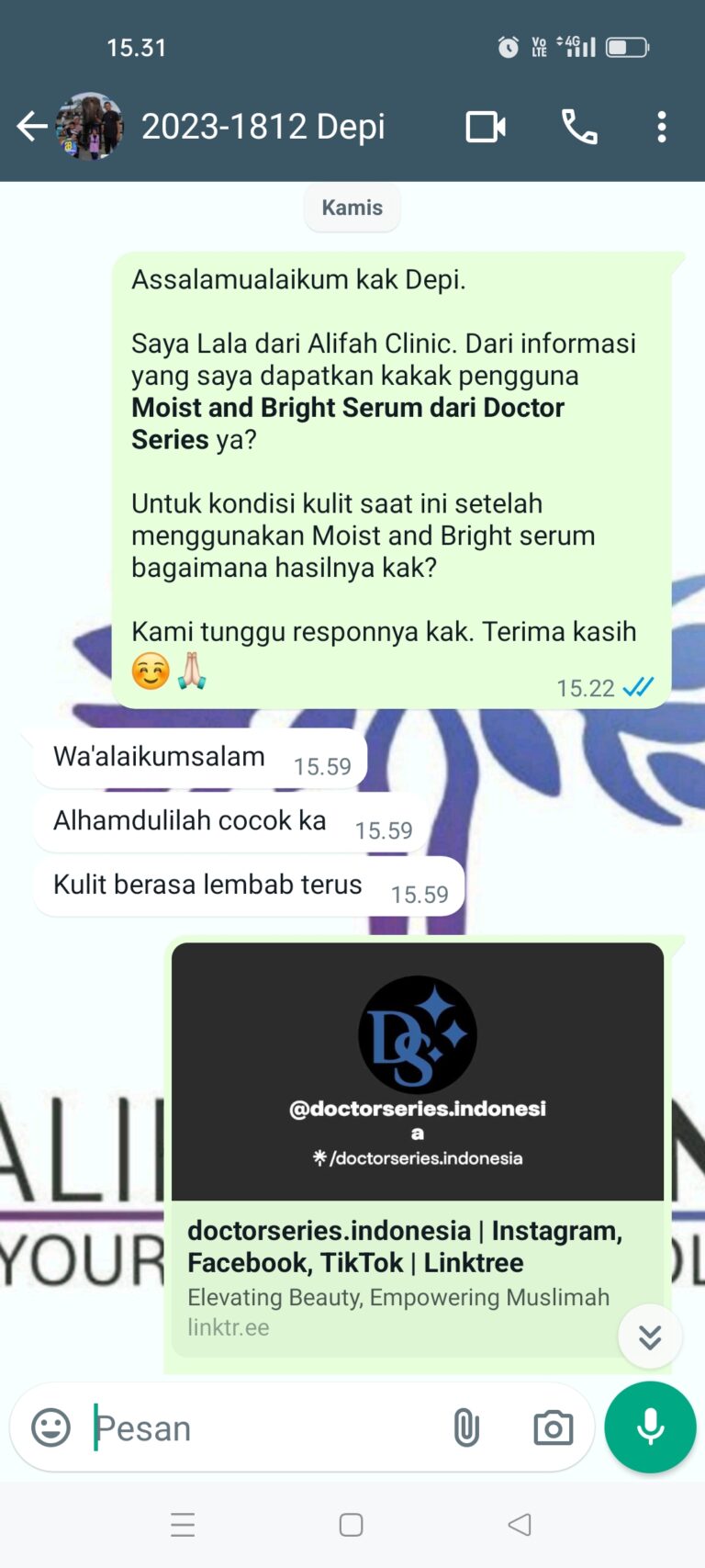 Testimoni moist & bright 2